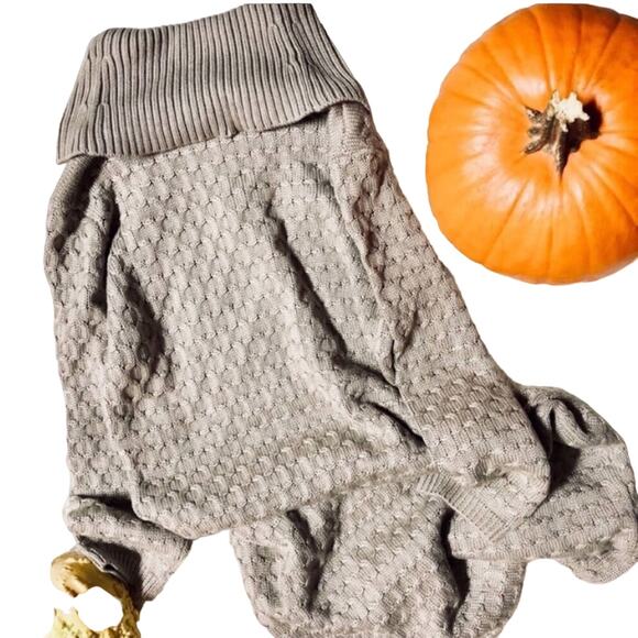 NEW Calvin Klein Tan Cream Leather Buckle Cowl Neck Bodycon Sweater Mini Dress M - Picture 5 of 10